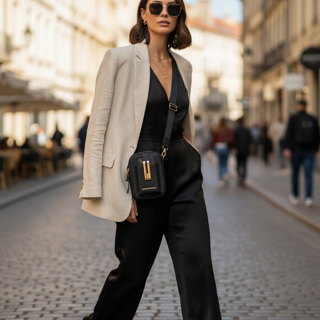 Luxe Luna Crossbody Bag - Black